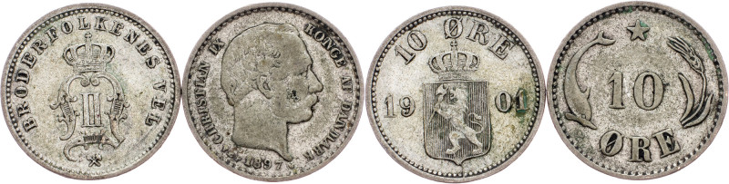 Denmark, 10 Øre, 10 Øre 1897, 1901, Copenhagen/ Christian IX, Oscar II , 10 Øre,...