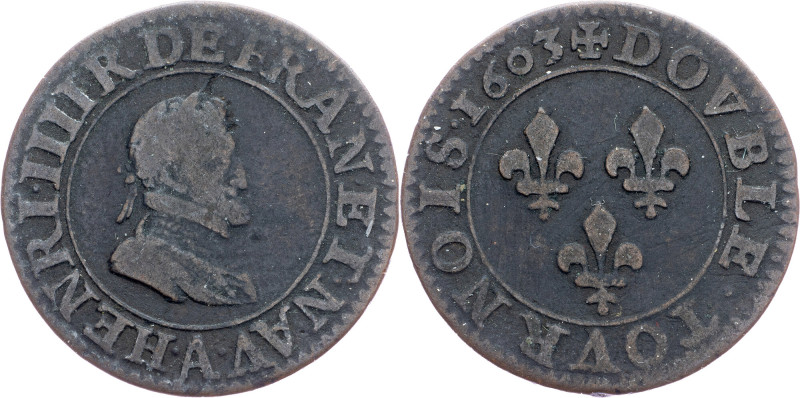 France, Double Tournois 1603 France, Double Tournois 1603; VF

Grade: VF