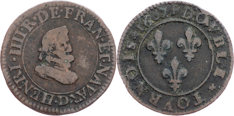 France, Double Tournois 1607 France, Double Tournois 1607; VF

Grade: VF