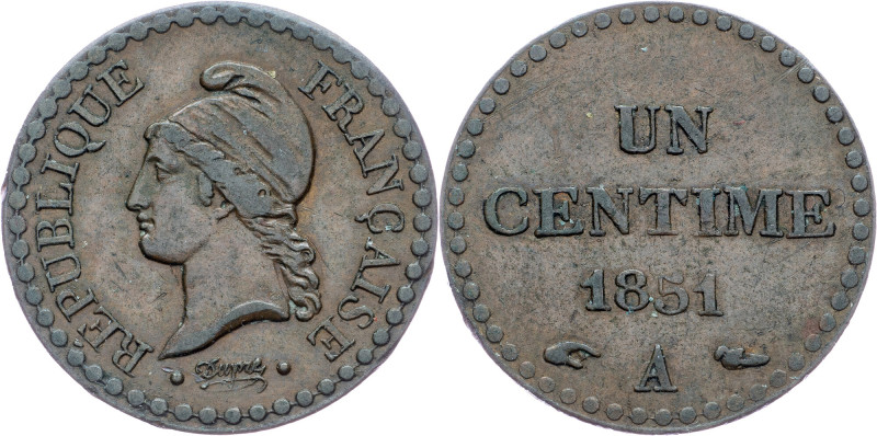 France, 1 Centime 1851, A France, 1 Centime 1851, A|toned; aEF

Grade: aEF