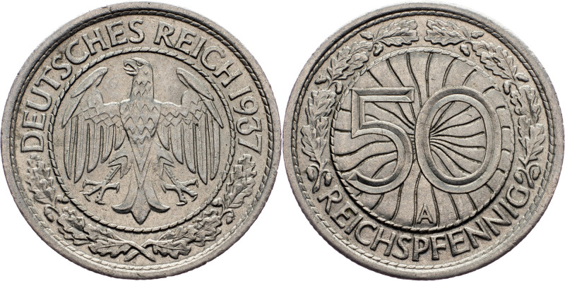 Germany, 50 Pfennig 1937 Weimar Republic, 50 Pfennig 1937, 3,51 g, Nickel, KM# 4...