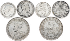 Great Britain, 3 Pence, 20 Cents, 25 Cents 1914, 1904, 1917, London, London, Ottawa