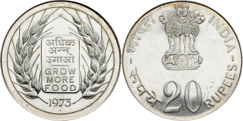 India, 20 Rupees 1973, Bombay India, 20 Rupees 1973, Bombay , Ag, KM# 240|FAO - ...