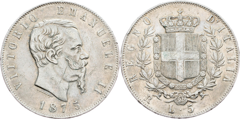 Italy, 5 Lire 1875, Rome Italy, 5 Lire 1875, Rome, KM# 8|Scratchies; VF

Grade...