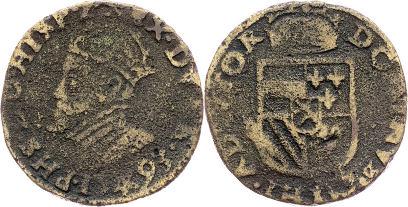 Netherlands, 1 Liard 1593 Maastricht, 1 Liard 1593|rare; F

Grade: F