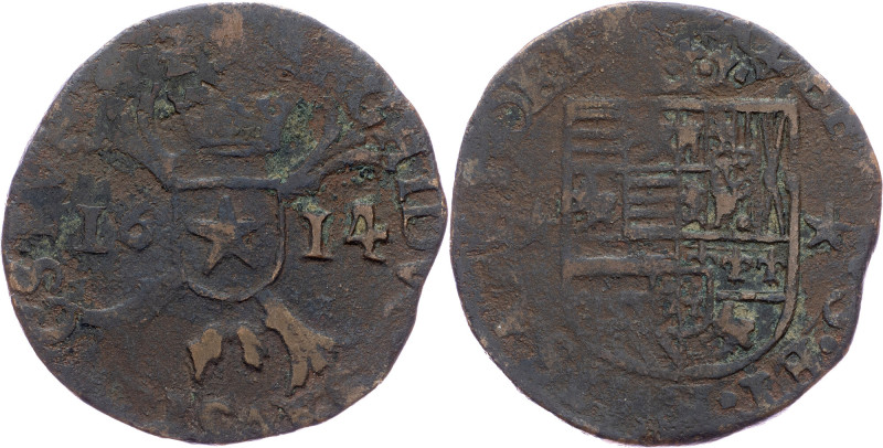 Netherlands, 1 Liard 1614 Maastricht, 1 Liard 1614|rare; F

Grade: F