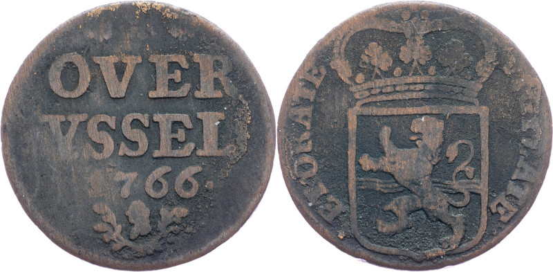 Netherlands, 1 Duit 1766 Overijssel, 1 Duit 1766, Copper, KM# 102; F

Grade: F