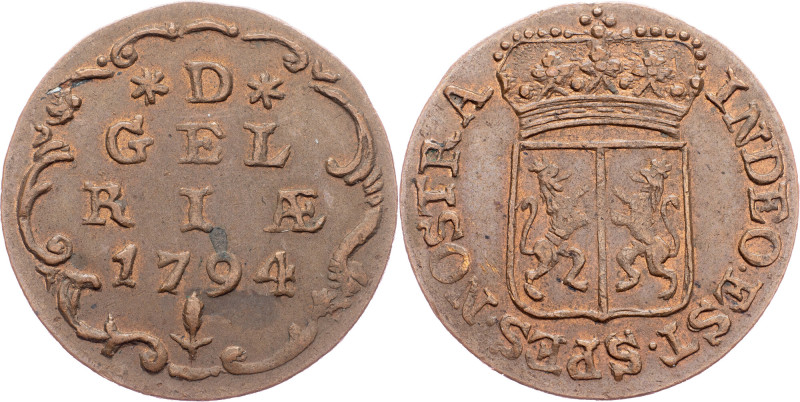 Netherlands, 1 Duit 1794 Gelderland, 1 Duit 1794, Copper, KM# 108|Remains of min...