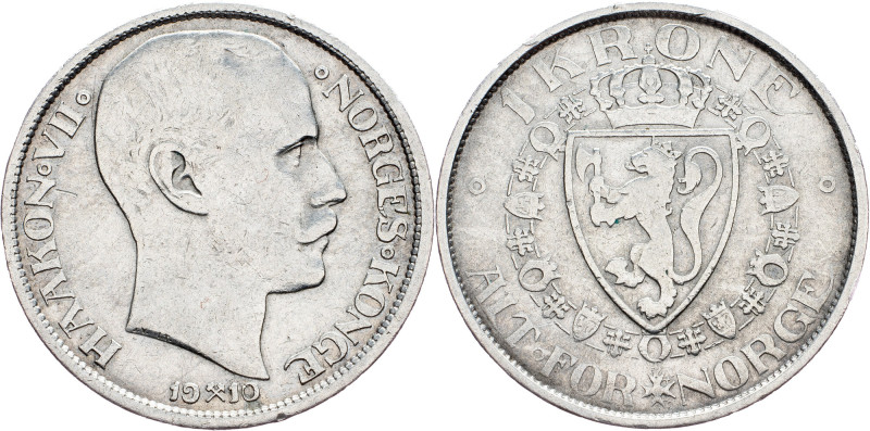 Norway, 1 Krone 1910, Kongsberg Haakon VII , 1 Krone 1910, Kongsberg, 7,5 g, Ag ...