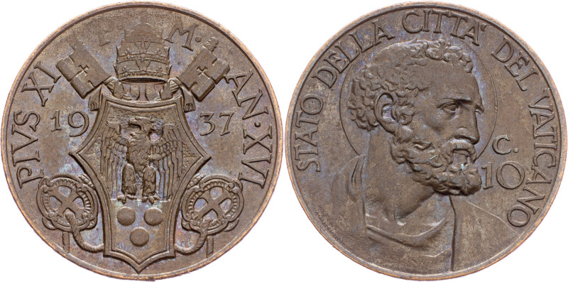 Papal States, 10 Centesimi 1937, Vatican Papal States, 10 Centesimi 1937, Vatica...
