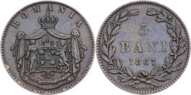 Romania, 5 Bani 1867, Heaton
