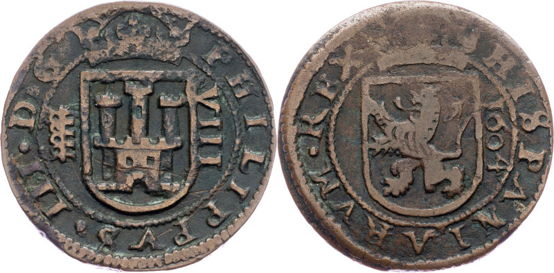 Spain, 8 Maravedis 1604 Spain, 8 Maravedis 1604, Copper, Cal# 760; VF

Grade: ...