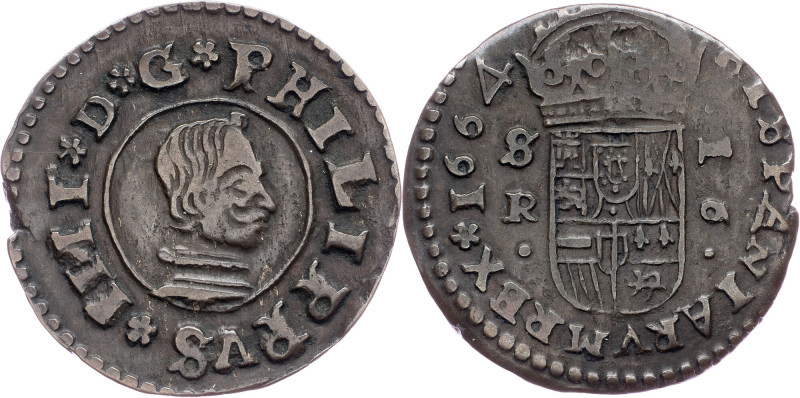 Spain, 16 Maravedis 1664 Spain, 16 Maravedis 1664, Copper, KM# 172; VF

Grade:...