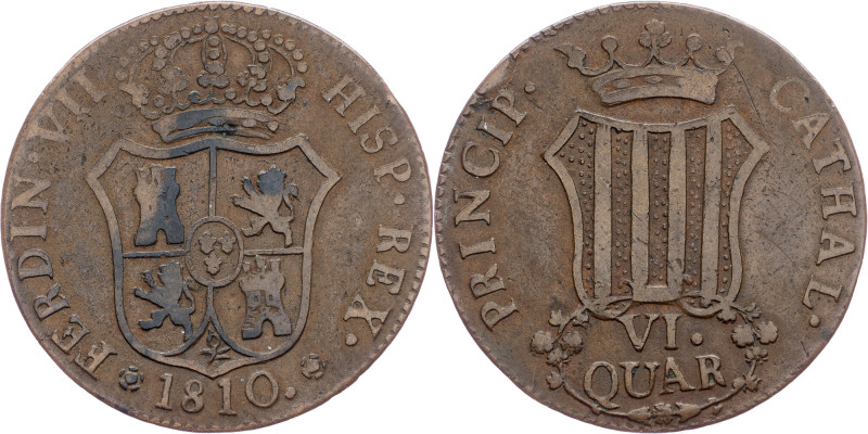 Spain, 6 Quartos 1810, Barcelona Spain, 6 Quartos 1810, Barcelona, Copper, KM# 1...