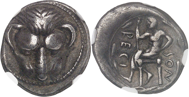GRÈCE ANTIQUE
Bruttium, Rhégion. Drachme ND (466-415 av. J.-C.), Rhégion.NGC VF*...