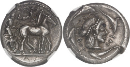 GRÈCE ANTIQUE
Sicile, Syracuse, Hiéron Ier (477-466 av. J.-C.). Tétradrachme ND (c.475-470 av. J.-C.), Syracuse.NGC AU* 5/5 4/5 die shift (6631349-001...