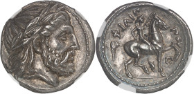 GRÈCE ANTIQUE
Macédoine (royaume de), Philippe II (359-336 av. J.-C.). Tétradrachme, émission posthume ND (323-315 av. J.-C.), Amphipolis.NGC Ch AU* 5...