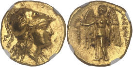 GRÈCE ANTIQUE
Macédoine (royaume de), Alexandre III le Grand (336-323 av. J.-C.). Statère d’or ND (336-323 av. J.-C.), Amphipolis.NGC MS 4/5 3/5 edge ...