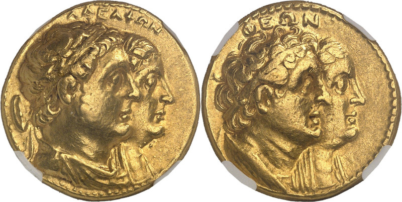 GRÈCE ANTIQUE
Royaume lagide, Ptolémée II (283-246 av. J.-C.). Octodrachme d’or ...