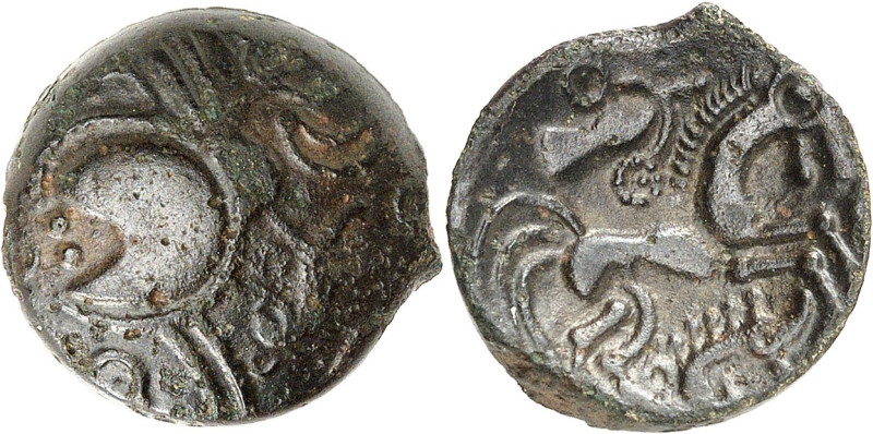 GAULE
Aulerques Éburovices / Parisii. Bronze lourd, classe I "dérivé des types é...