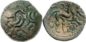 GAULE
Aulerques Éburovices / Carnutes. Bronze classe II "dérivé des types belges en or" ND (fin de la Guerre des Gaules et période pré-augustéenne).
A...