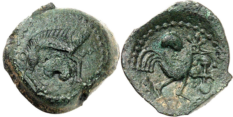 GAULE
Véliocasses. Bronze au sanglier et "au coq aptère" ND (Guerre des Gaules e...