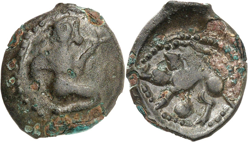 GAULE
Bellovaques. Bronze au personnage agenouillé et au sanglier ND (second tie...