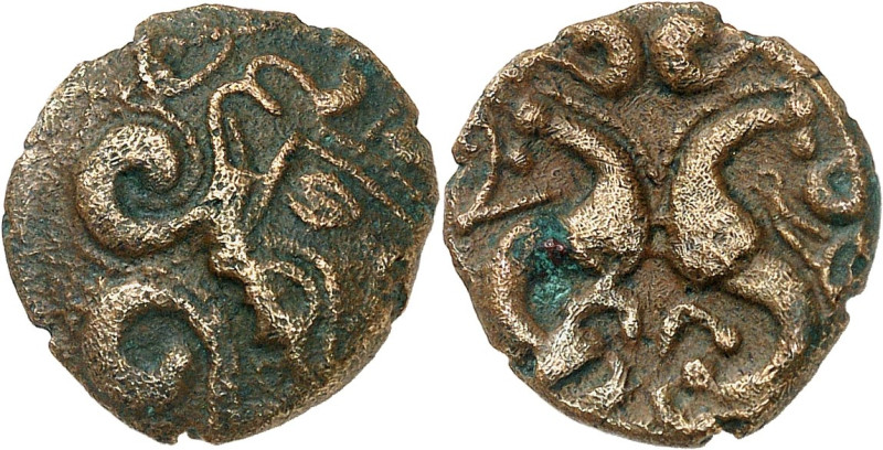 GAULE
Ambiens. Bronze aux hippocampes adossés, Classe I, var. 2 ND (second tiers...