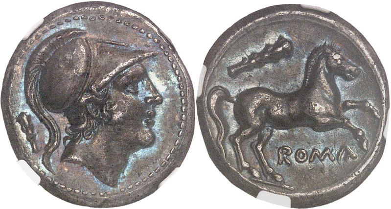 RÉPUBLIQUE ROMAINE
Anonymes. Didrachme ND (c.230 av. J.-C.), Rome.NGC Ch AU* 5/5...