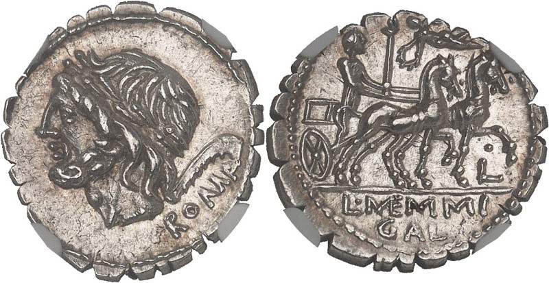 RÉPUBLIQUE ROMAINE
Memmia, Lucius Memmius Galerius. Denier serratus ND (106 av. ...