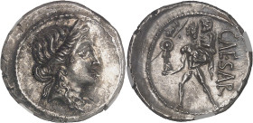 RÉPUBLIQUE ROMAINE
Jules César (60-44 av. J.-C.). Denier ND (47-46 av. J.-C.), Afrique du Nord.NGC Ch AU 5/5 2/5 marks (6631351-021).
Av. Tête diadémé...