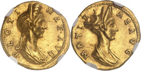 EMPIRE ROMAIN
Plotine, épouse de Trajan (+123). Aureus 117-118, Rome.NGC Ch XF 5/5 2/5 Fine style (2117239-003).
Av. PLOTI - NAE AVG. Buste diadémé et...