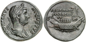 EMPIRE ROMAIN
Hadrien (117-138). Sesterce 132-134, Rome.
Av. HADRIANVS AVGVSTVS. Buste lauré et drapé à droite. 
Rv. FELICITATI AVG COS III P P / S C....