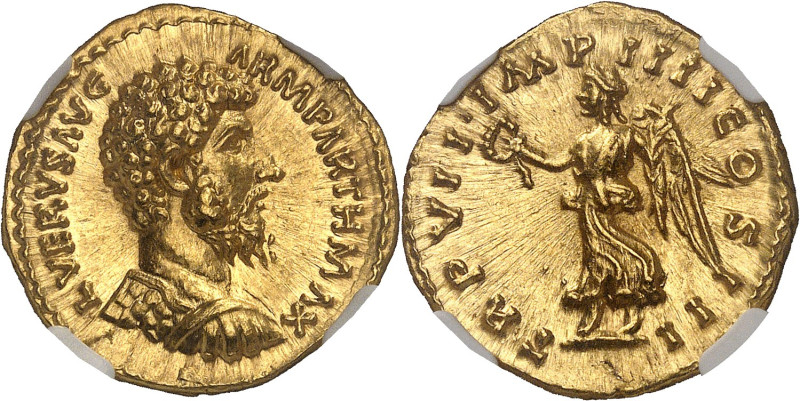 EMPIRE ROMAIN
Lucius Verus (161-169). Aureus 166-167, Rome.NGC Gem MS 5/5 5/5 (3...