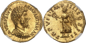 EMPIRE ROMAIN
Lucius Verus (161-169). Aureus 166-167, Rome.NGC Gem MS 5/5 5/5 (3987317-001).
Av. L VERVS AVG - ARM PARTH MAX. Buste cuirassé à droite,...