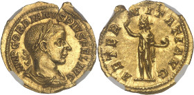 EMPIRE ROMAIN
Gordien III (238-244). Aureus 241-243, Rome.NGC Ch MS 5/5 5/5 Fine style (2060778-019).
Av. IMP GORDIANVS PIVS FEL AVG. Buste lauré, dra...