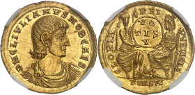 EMPIRE ROMAIN
Julien II (360-363). Solidus ND (355-360), Arles.NGC MS 5/5 3/5 (4785652-001).
Av. D N CL IVLIANVS NOB CAES. Buste de trois-quarts face,...