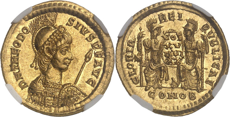 EMPIRE ROMAIN
Théodose II (402-450). Solidus 415, Constantinople.NGC Ch AU* 5/5 ...