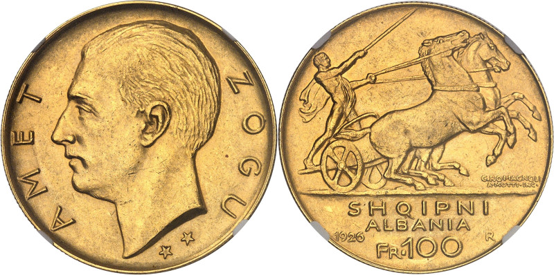 ALBANIE
Ahmed Zogu, président (1925-1928). 100 franga (2 étoiles) 1926, R, Rome....