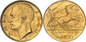 ALBANIE
Ahmed Zogu, président (1925-1928). 100 franga (2 étoiles) 1927, R, Rome.NGC MS 62 (6633193-050).
Av. AMET ZOGU. Tête nue à gauche, au-dessous ...