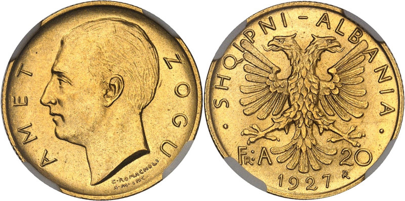 ALBANIE
Ahmed Zogu, président (1925-1928). 20 franga 1927, R, Rome.NGC MS 62 (21...