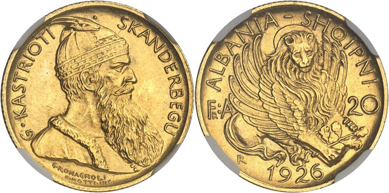 ALBANIE
Ahmed Zogu, président (1925-1928). 20 franga Skanderberg 1926, R, Rome.N...