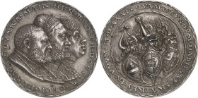 ALLEMAGNE
Ferdinand archiduc (1521-1564). Médaille, amitié entre les docteurs Heinrich Ribisch, Georg Hörmann et Konrad Maier, par Matthes Gebel 1531,...