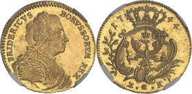 ALLEMAGNE
Prusse, Frédéric II (1740-1786). Ducat 1744 EGN, Berlin.NGC MS 64 (6475451-013).
Av. FRIDERICVS BORVSSORVM REX. Buste cuirassé à droite. 
Rv...