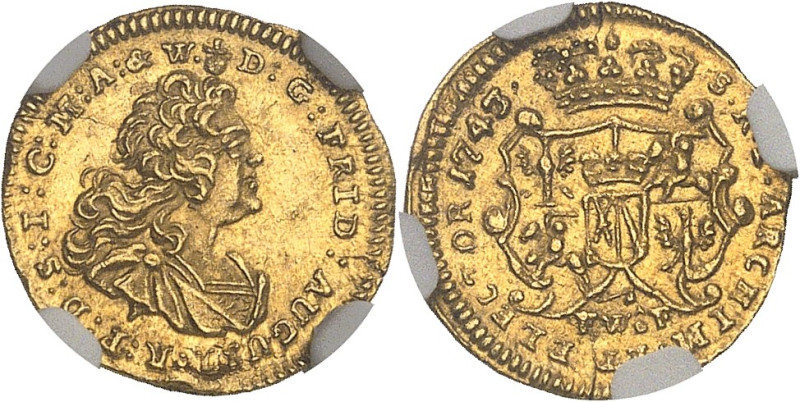 ALLEMAGNE
Saxe, Frédéric-Auguste II, prince-électeur (1733-1763). 1/4 de ducat 1...