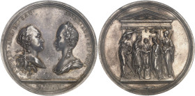 ALLEMAGNE
Saxe, Frédéric-Auguste III, prince-électeur (1763-1806). Médaille, mariage avec Amélie de Deux-Ponts-Birkenfeld, par P. F. Stockmar 1769, Dr...