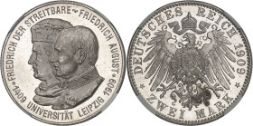 ALLEMAGNE
Saxe, Frédéric Auguste III (1904-1918). 2 (zwei) mark, 500e anniversaire de l’Université de Leipzig 1909, E, Muldenhutten.NGC MS 66 (6632266...