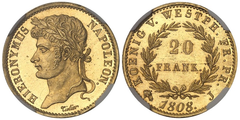 ALLEMAGNE
Westphalie, Jérôme Napoléon (1807-1813). 20 frank, Flan bruni 1808, J...
