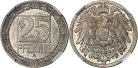 ALLEMAGNE
Empire allemand, Guillaume II (1888-1918). Essai de 25 pfennig en cupro-nickel ND (1909), A, Berlin.NGC MS 65 (6631355-082).
Av. Dans une co...