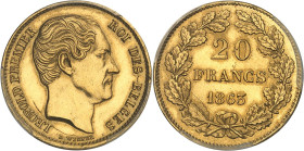 BELGIQUE
Léopold Ier (1831-1865). Essai de 20 francs Or, tranche inscrite en creux, par L. Wiener, Frappe spéciale (SP) 1863, Bruxelles.PCGS SP62 (296...